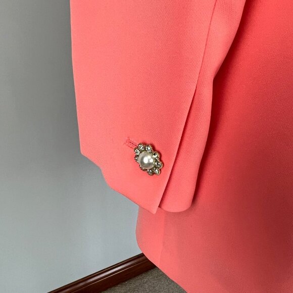 Karl Lagerfeld Womens Long Sleeve Topper Coat Peach Coral Jewel Button size 10 - Picture 11 of 16